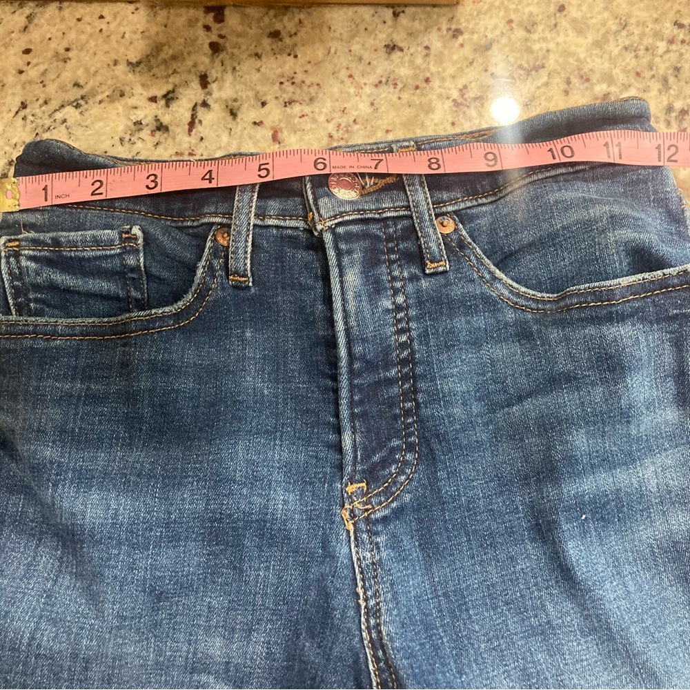 Express dark wash skinny leg ankle jeans 0 Short VGUC Light distress - Picture 8 of 11
